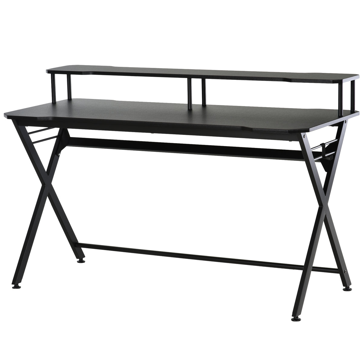 Mesa gaming para jogos secretária com suporte para monitor e fones de ouvido 140x60x90 cm Preto — foto 1