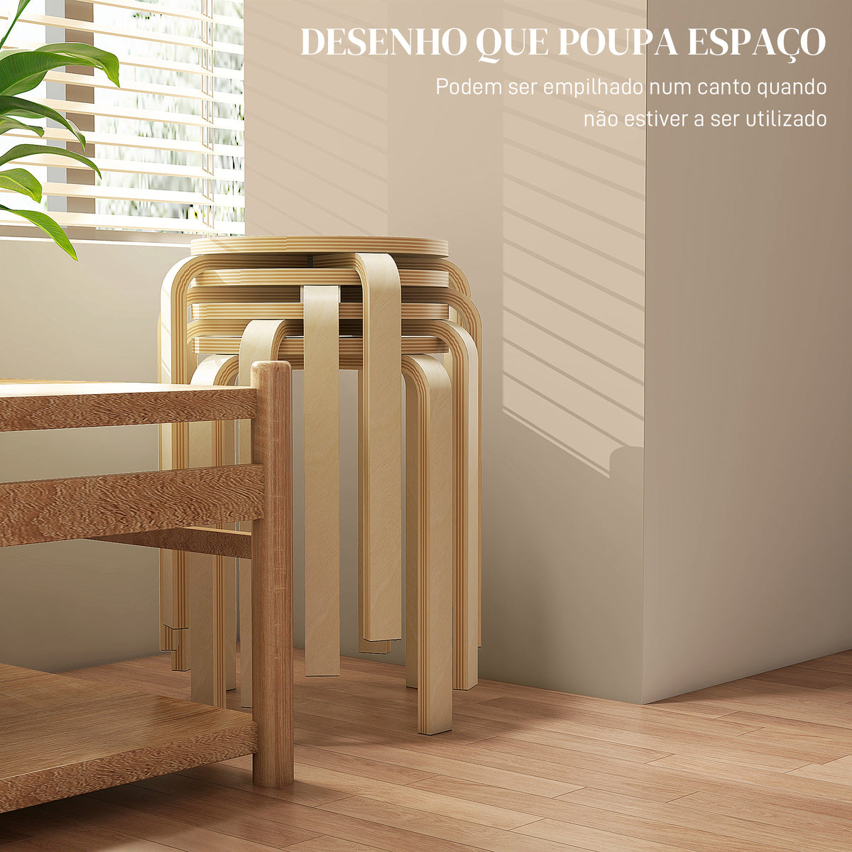 Bancos de Madeira Conjunto de 4 Bancos de Madeira Bancos Modernos Redondos Carga 120 kg para Sala de Estar Escritório Dormitório Estúdio Ø40x45 cm Madeira e — foto 4