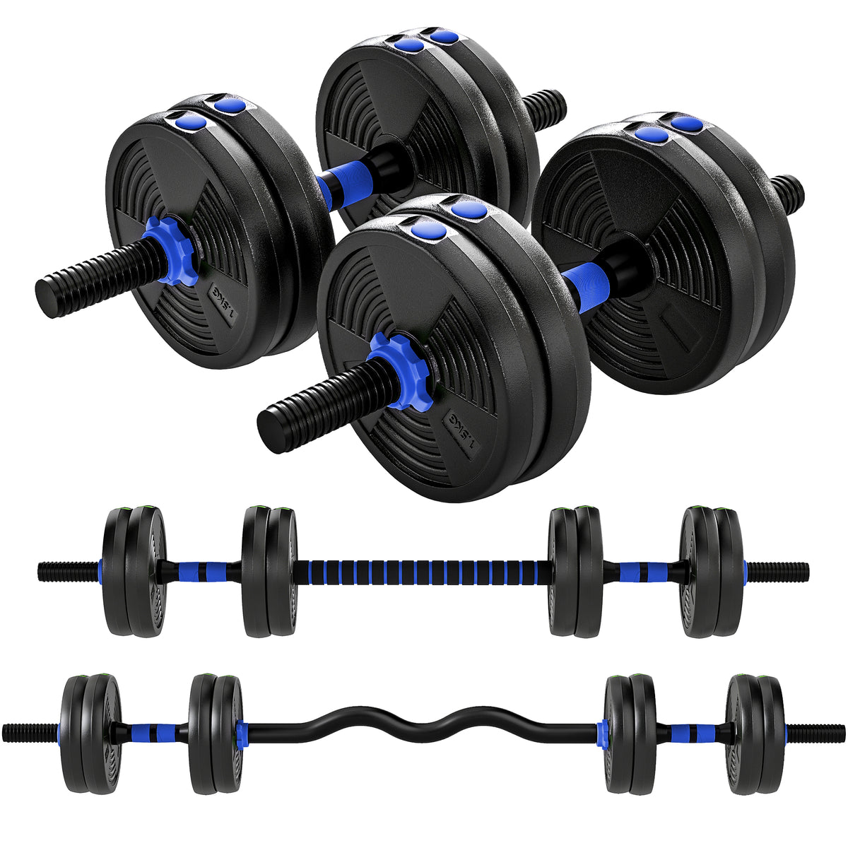 Kit Halteres Ajustáveis 15 Kg 3 em 1 Azul — foto 1