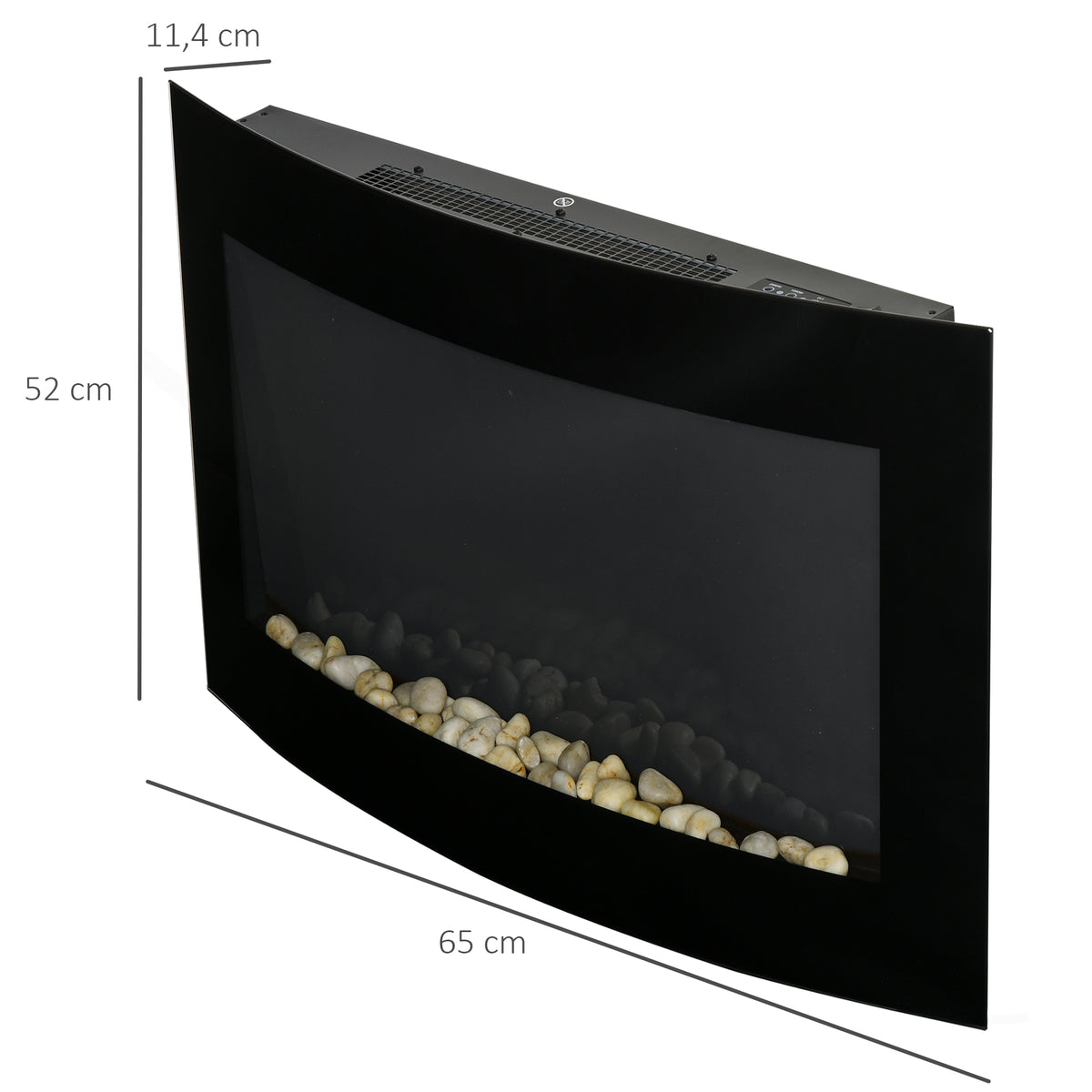 Lareira Elétrica de Parede Lareira Elétrica com Potência 900/1800W Controlo Remoto Efeito de Chama Realista em 7 Cores 65x11,4x52cm Preto — foto 3