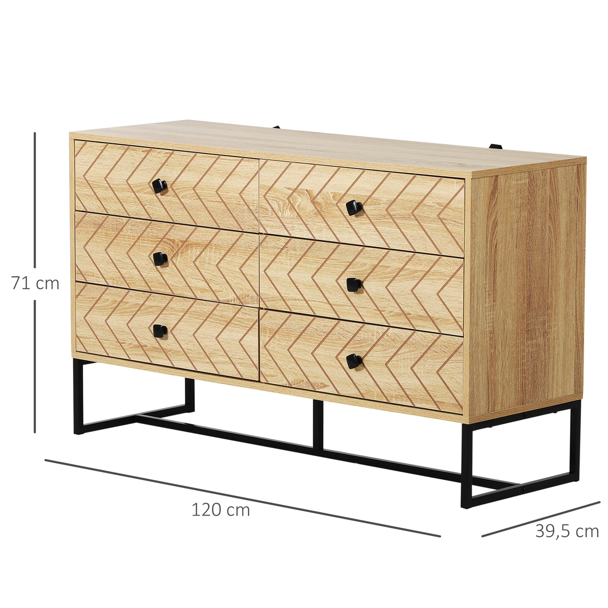 Cómoda com 6 Gavetas Estilo Retrô Móvel Auxiliar de Madeira para Sala de Estar Corredor 120x39,5x71 cm Madeira e Preto — foto 3