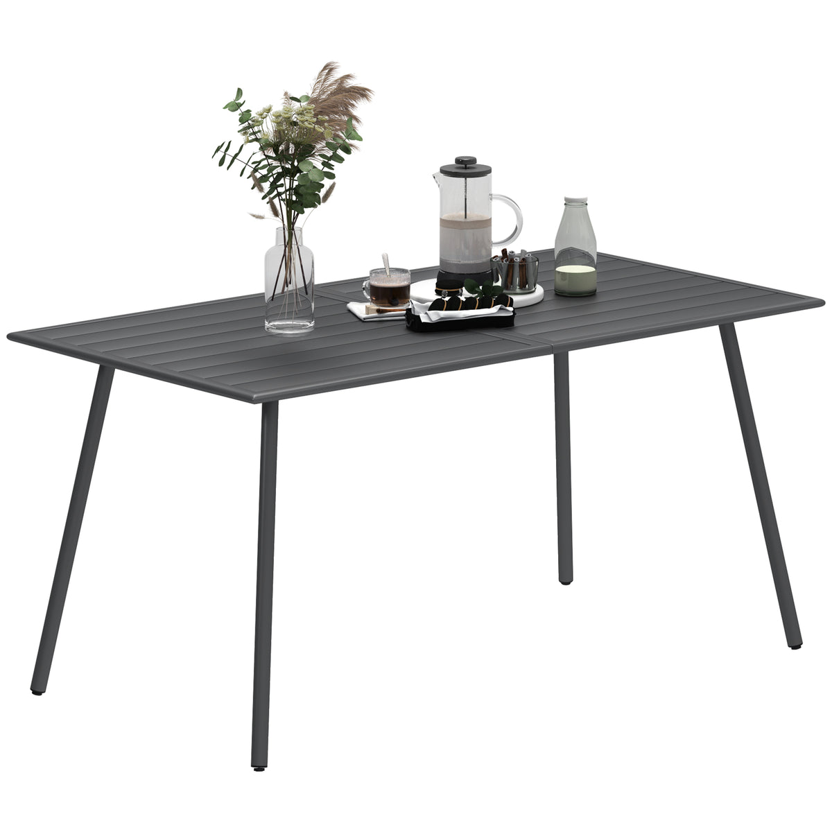 Mesa de Jardim Retangular de Aço 150x80x74 cm Mesa de Refeição para Exterior com Desenho em Ripas Resistente às Intempéries Fácil de Limpar Cinzento Escuro — foto 1