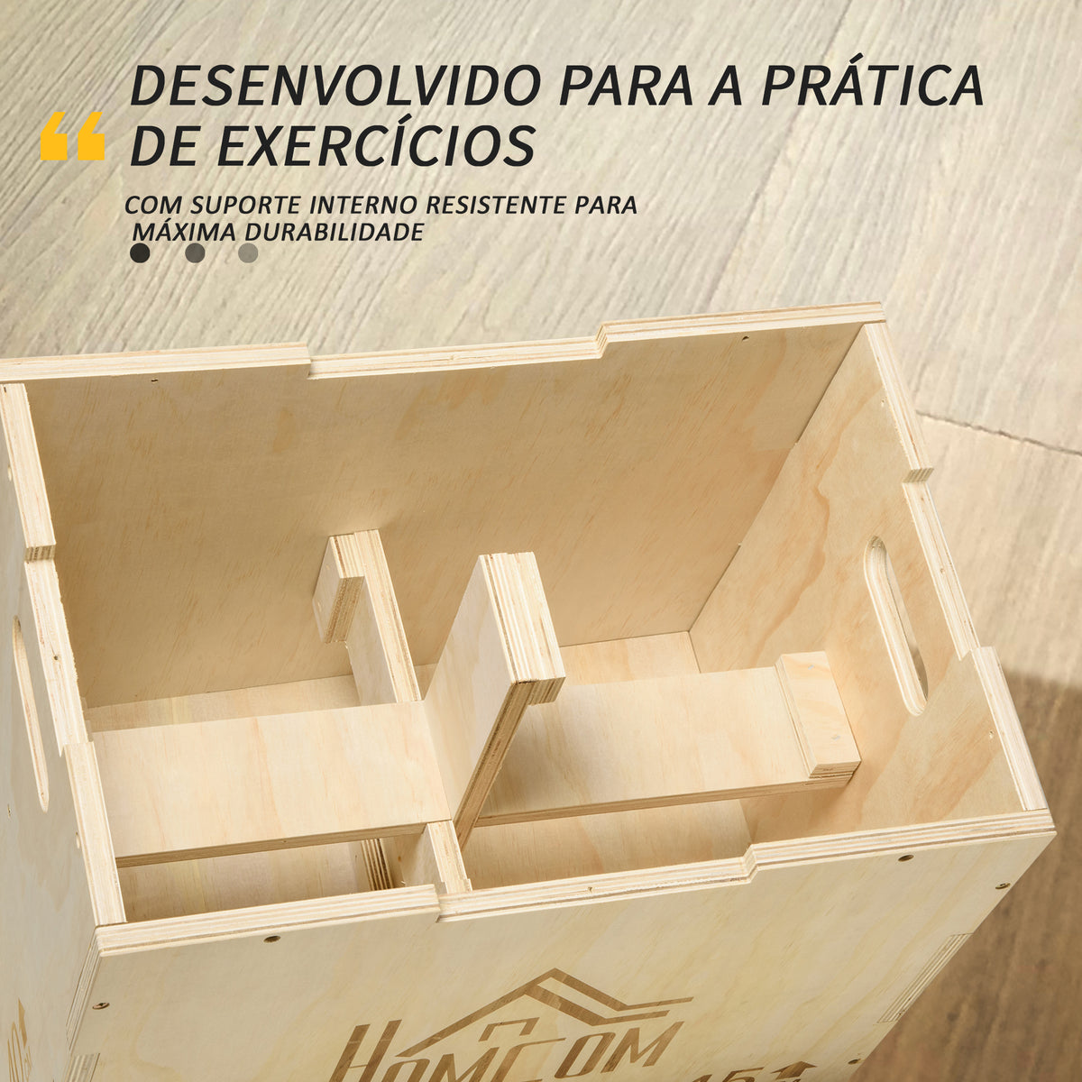 Caixa Pliometria de Madeira Caixa de Saltos com 2 Alças Recortadas Carga Máxima 120 kg para Casa Escritório Ginásio 45x40x60 cm Madeira — foto 6