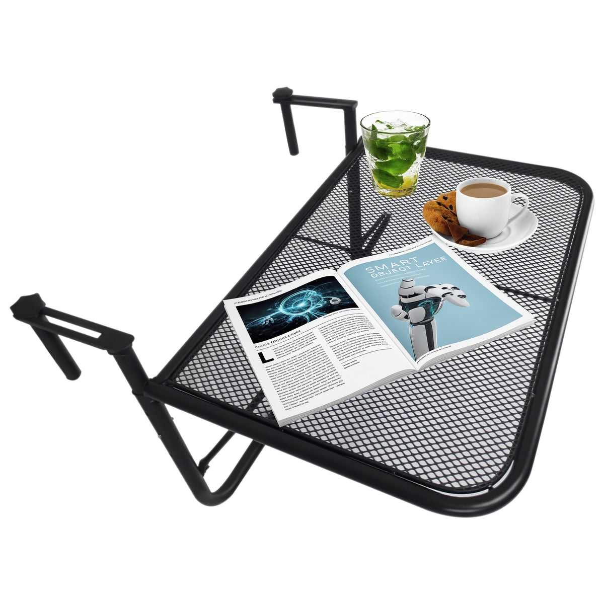 Mesa Suspensa para Varanda com Braço Regulável e Altura Ajustável em 3 Posições Estrutura de Metal Carga Máxima 30 kg 60x56,5x45 cm Preto — foto 1