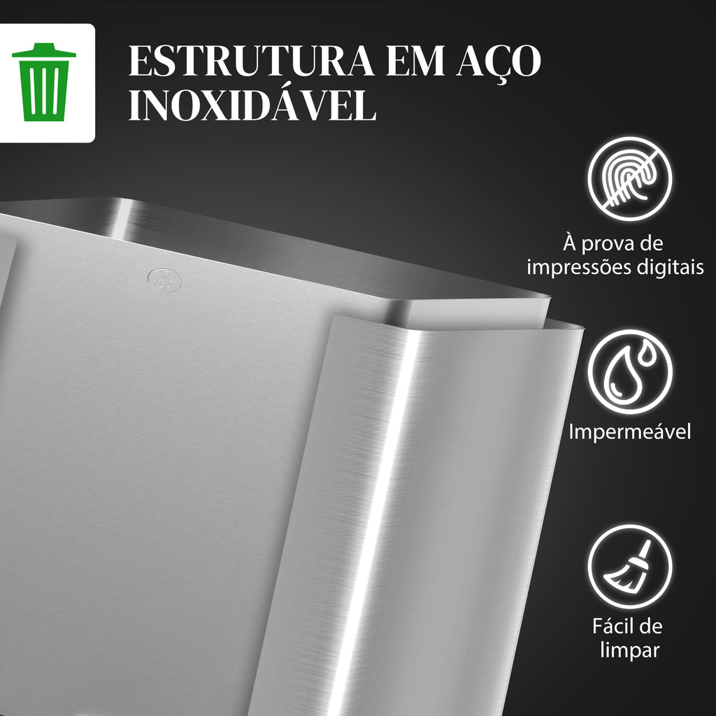 Balde de Lixo de Cozinha com 2 Compartimentos 2x20L Cubo de Lixo de Aço Inoxidável com Pedal Tampa de Fechamento Suave e Cubo Amovível para Escritório Cozinha Prata — foto 8