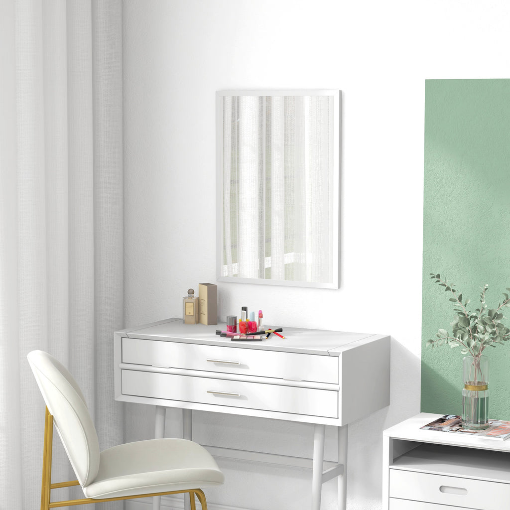 Espelho de Parede Decorativo 50x70 cm Espelho Retangular Espelho de Casa de Banho com 4 Ganchos Metálicos Estilo Moderno para Sala Quarto Entrada Branco — foto 8