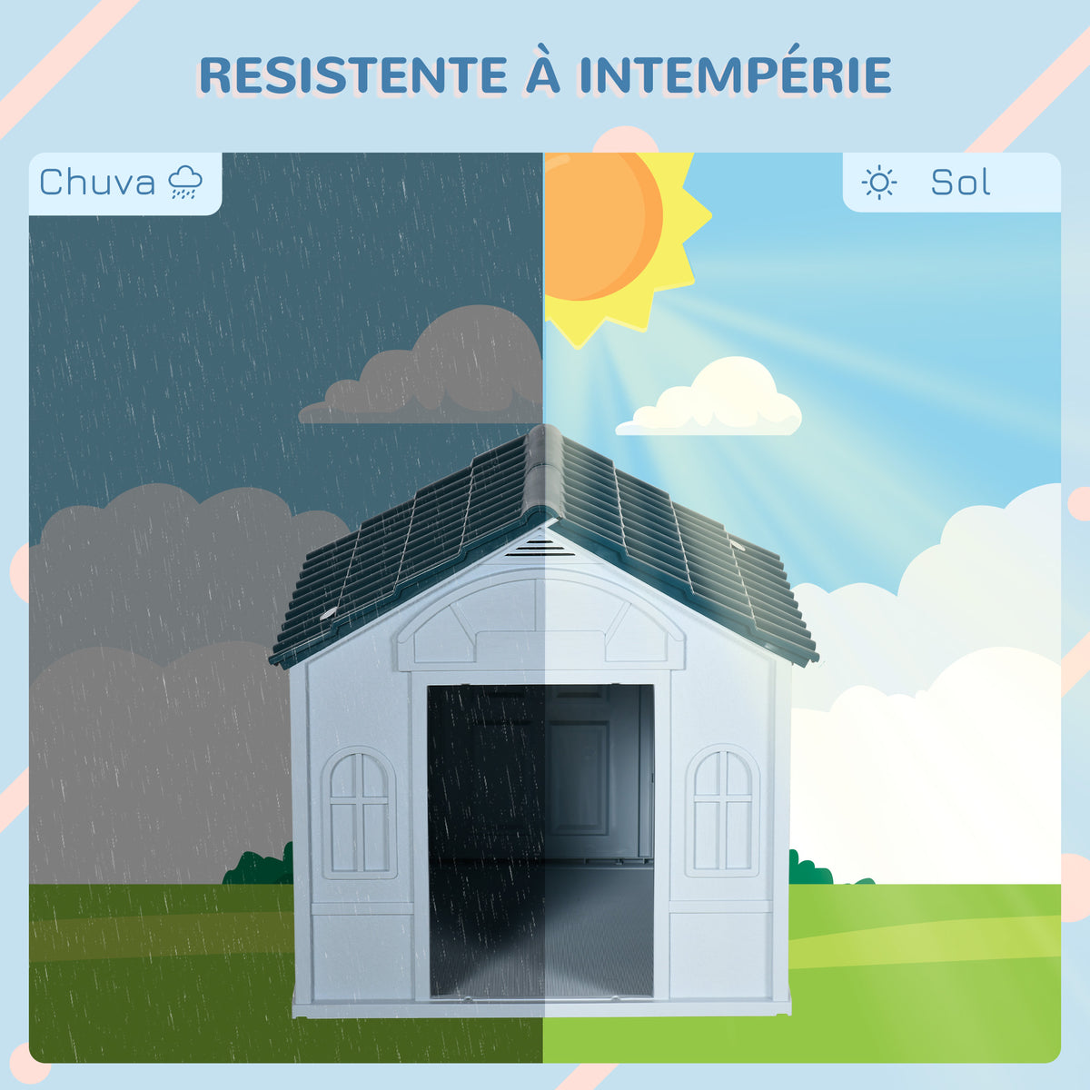 Casa para Cães 65x75,7x63 cm Casa para Cães com Janelas e Teto com Telhas de Imitação para Cães Médios Azul e Branco — foto 4