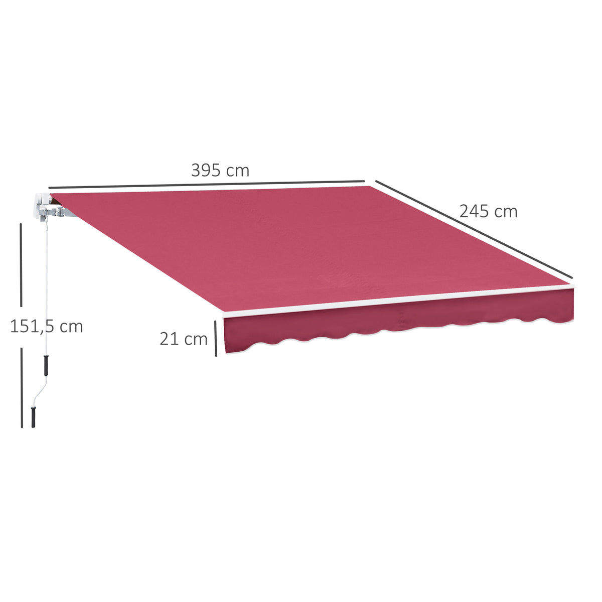 Toldo Manual 395x245 cm Toldo de Varanda Pátio com Manivela de Alumínio e Tecido de Poliéster 280 g/m² Vinho — foto 3
