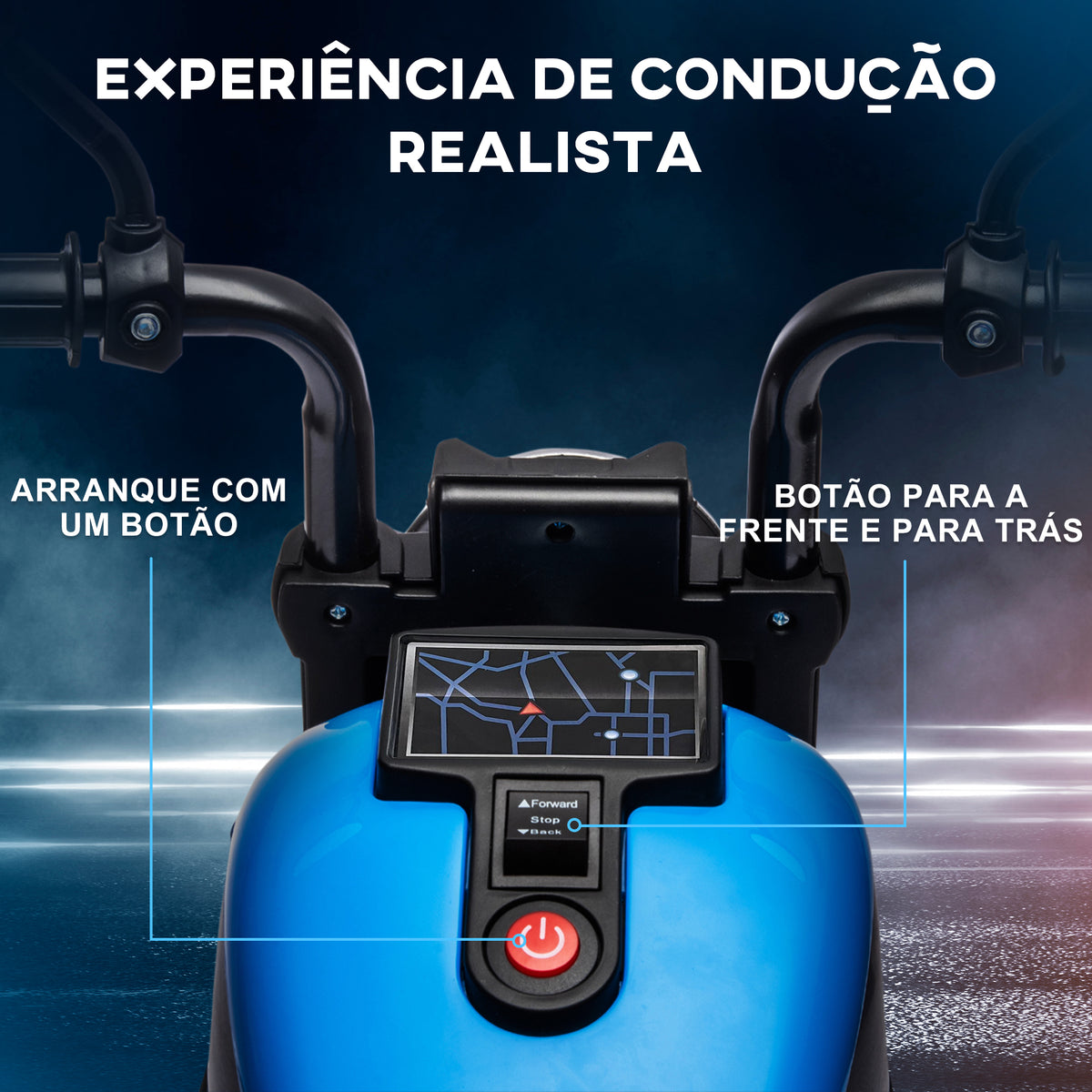 Motocicleta Elétrica para Crianças de 18-36 Meses com Bateria 6V Farol e Rodas Auxiliares Removíveis Carga 25 kg 76x42x57 cm Azul — foto 4