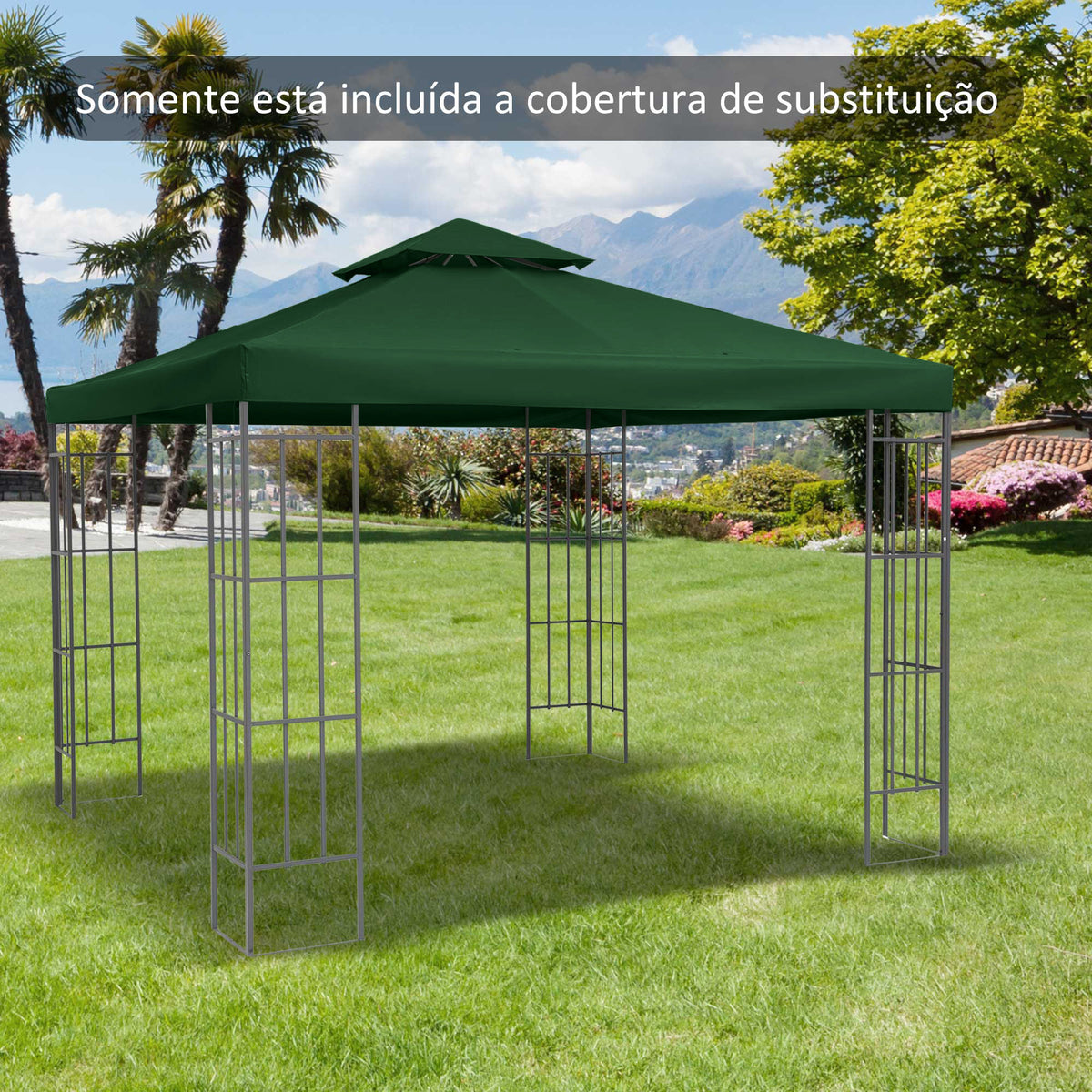 Telhado de Substituição para Gazebo, 3x3 m, Cobertura de Substituição com Telhado Duplo, 8 Orifícios de Drenagem e Proteção UV, Apenas Toldo de Substituição para Pavilhão Gazebo, Verde — foto 2