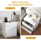 Mesa de Cabeceira Moderna Mesa de Cabeceira com 2 Gavetas Mesa de Cabeceira para Dormitório 40x34x45 cm Branco Brilhante — foto 5