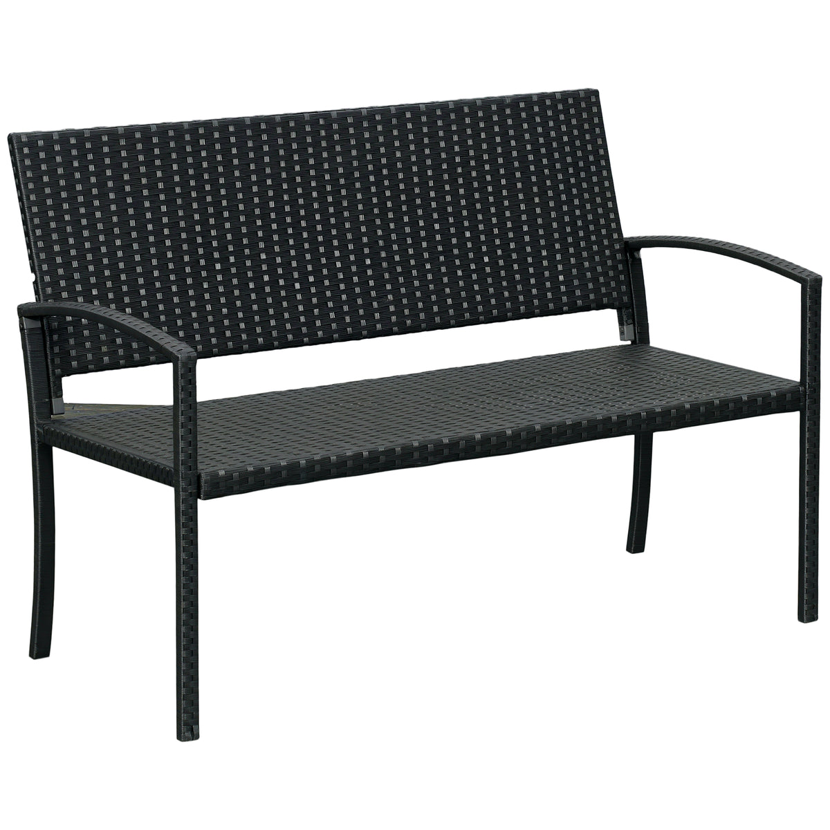 Banco de jardim 2 lugares Mobília de jardim ao ar livre Terraço 2 lugares Rattan sintético Carga 320kg 122x60x85 cm Estrutura de aço — foto 1