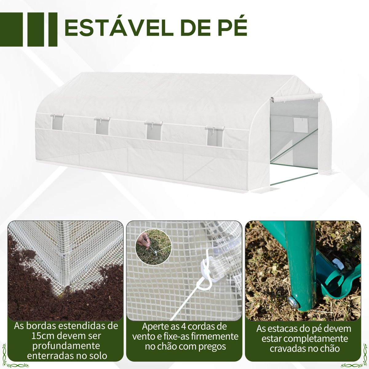 Estufa Tipo Túnel de Jardim 600x300x200cm para Cultivo de Plantas Verduras com 8 Janelas e Porta Enroláveis com Zíper Aço Branco — foto 5