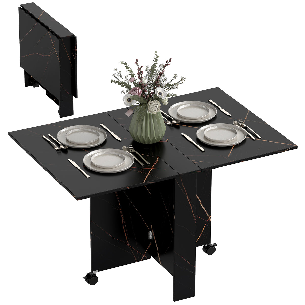 Mesa de Sala de Jantar Dobrável com Rodas Mesa Multifuncional para Sala de Jantar com 3 Formas 120x80x73cm Preto — foto 1