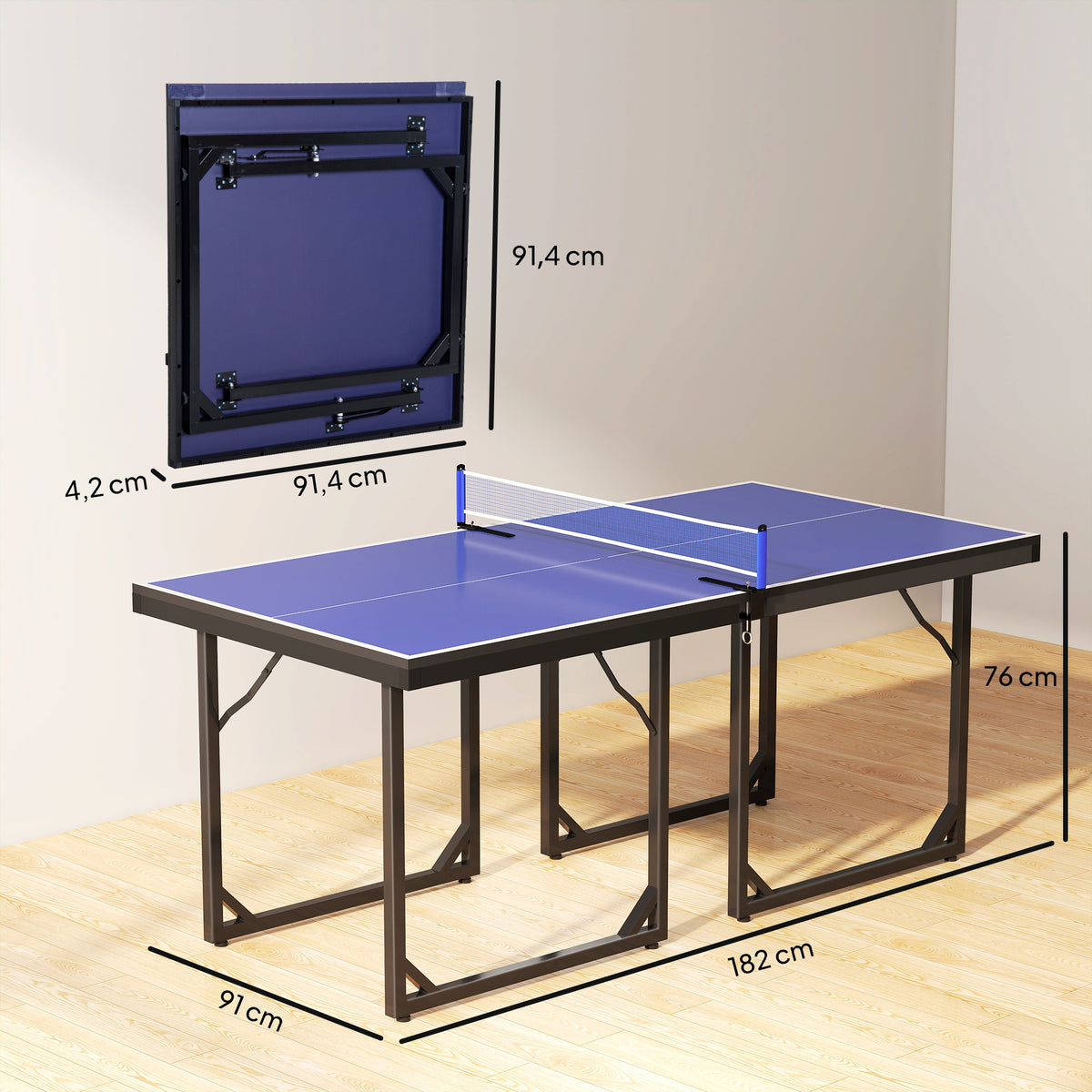 Mesa de Ping Pong Dobrável Mesa de Ping Pong Profissional com Rede e Estrutura de Aço para Interior e Exterior 182x91x76 cm Azul — foto 3