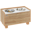 Comedouro para Cães Elevado com Sistema de Alimentação Lento Amovível e Espaço de Arrumação Comedouro com 2 Tigelas de 2L de Aço Inoxidável para Cães Grandes 60x30x35,5 cm Madeira — foto 1