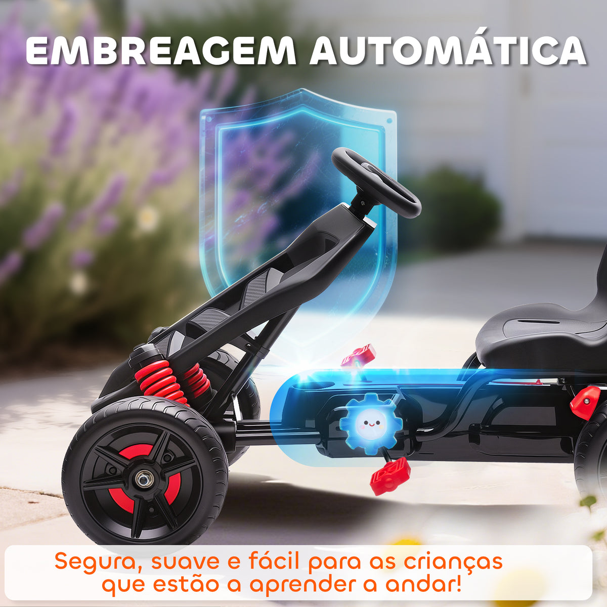 Kart a Pedais para Crianças a Partir dos 3 Anos Kart com Embraiagem Automática Travão Rodas Antiderrapantes em EVA e Estrutura Metálica Carga 50 kg 100x59x60,5 cm Vermelho — foto 4