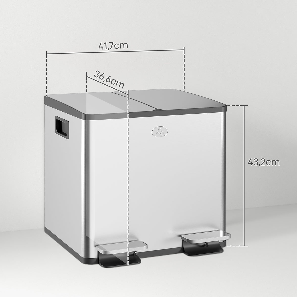 Balde de Lixo de Cozinha com 2 Compartimentos 2x15L Cubo de Lixo de Aço Inoxidável com Pedal Tampa de Fechamento Suave e Cubo Amovível para Escritório Cozinha Prata — foto 3