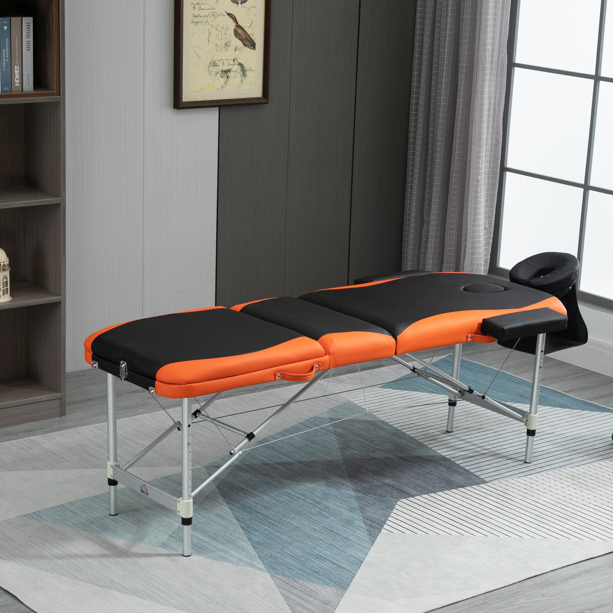 Marquesa de Massagem Dobrável e Portátil com Altura Ajustável Apoio para a Cabeça e Apoio para os Braços 210x81x62-85 cm Laranja e Preto — foto 2