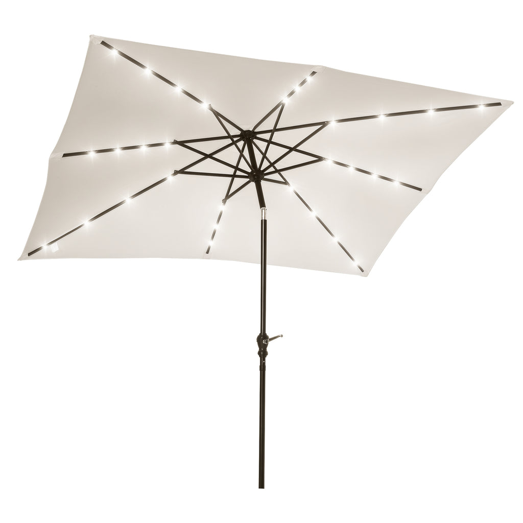 Chapéu de Sol com Luzes LED 268x205x248 cm Chapéu de Sol de Jardim Inclinável até 45° Anti-UV e Abertura a Manivela para Pátio Varanda Creme — foto 1