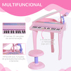 Piano para Crianças com 37 Teclas Piano Infantil com Microfone Banco Luzes 22 Músicas e Entrada para MP3 e USB 48x39x69 cm Rosa — foto 5
