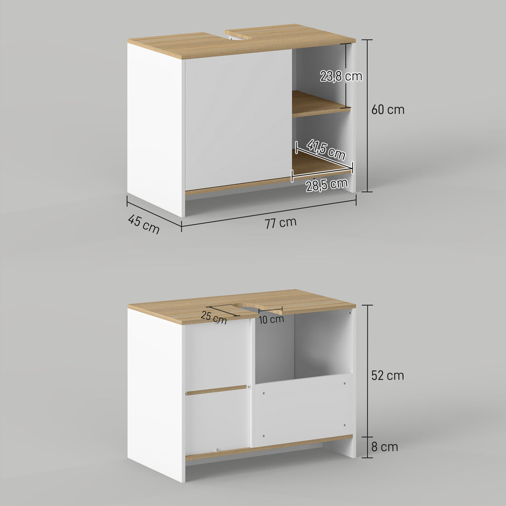 Móvel para Lavatório Pousar Móvel Casa de Banho Moderno com Prateleiras Abertas e Armário 77x45x60 cm Branco e Madeira — foto 3