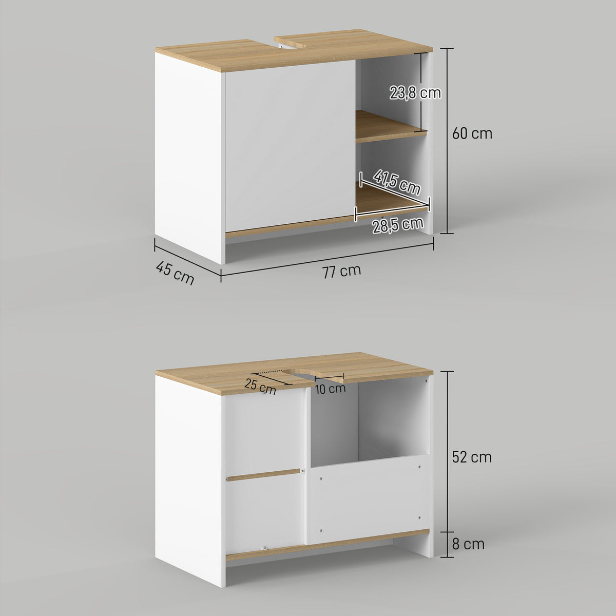 Móvel para Lavatório Pousar Móvel Casa de Banho Moderno com Prateleiras Abertas e Armário 77x45x60 cm Branco e Madeira — foto 3