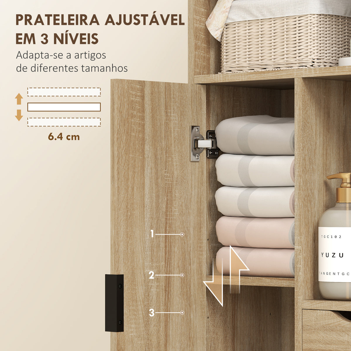 Móvel de Casa de Banho Estreito Armário de Casa de Banho com 2 Gavetas Compartimento Aberto e Prateleiras Ajustáveis para Espaço Pequeno Cozinha Sala 50x25x100 cm Madeira — foto 5