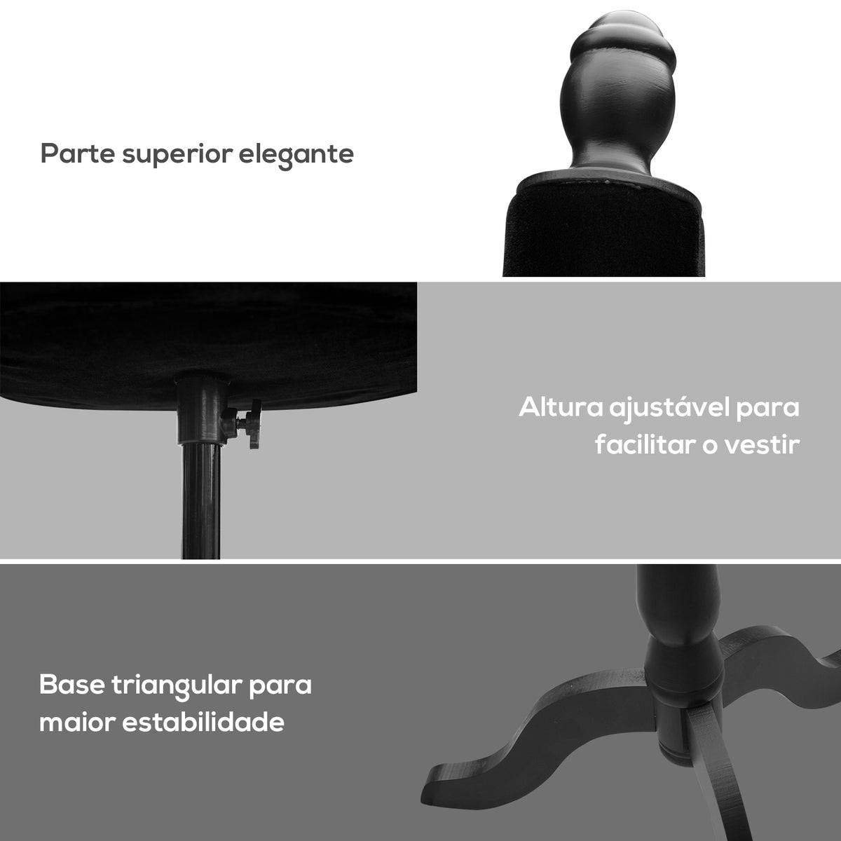 Manequim de Costura Feminino Manequim de Costura Ajustável a 130-168 cm com Tripé de Madeira para Fotografia de Moda Exposição de Roupas Preto - Madeira — foto 5
