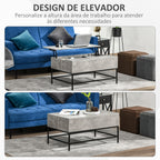 Mesa de Centro Elevável Mesa de Café Versátil com Armazenamento Oculto Pés de Metal para Sala de Estar Sala de Jantar 90x60,5x45,5 cm Cinzento e Preto — foto 5