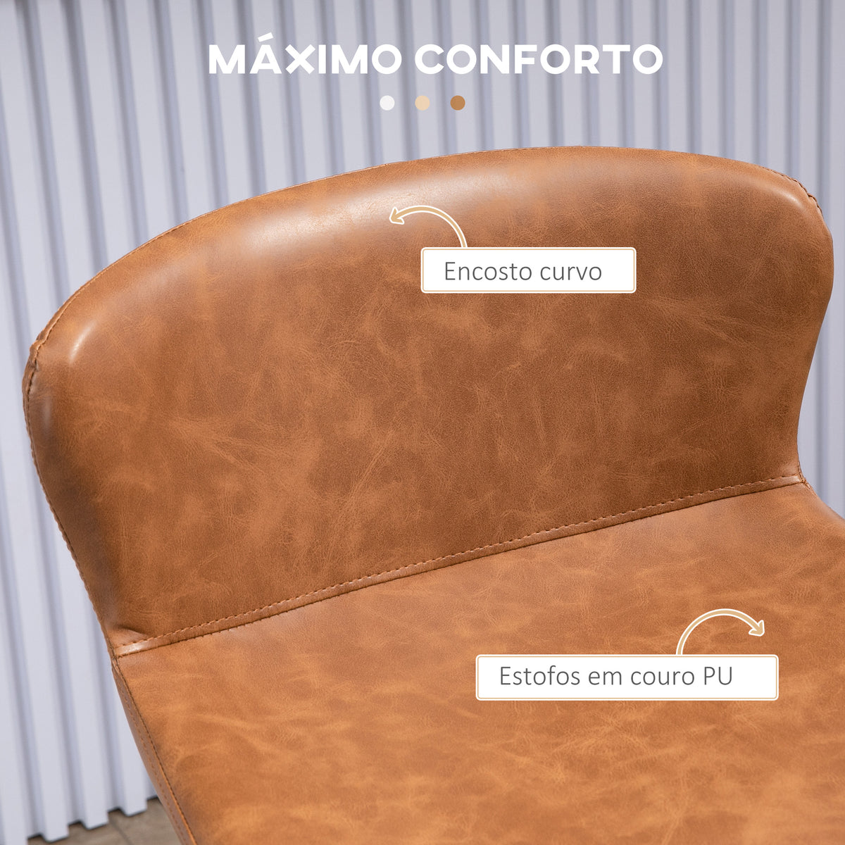 Conjunto de 2 Bancos Altos de Cozinha Bancos Altos de Cozinha com Encosto Estofado em PU Carga 120 kg para Bar Sala de Jantar 45x49x94,6 cm Marrom — foto 5