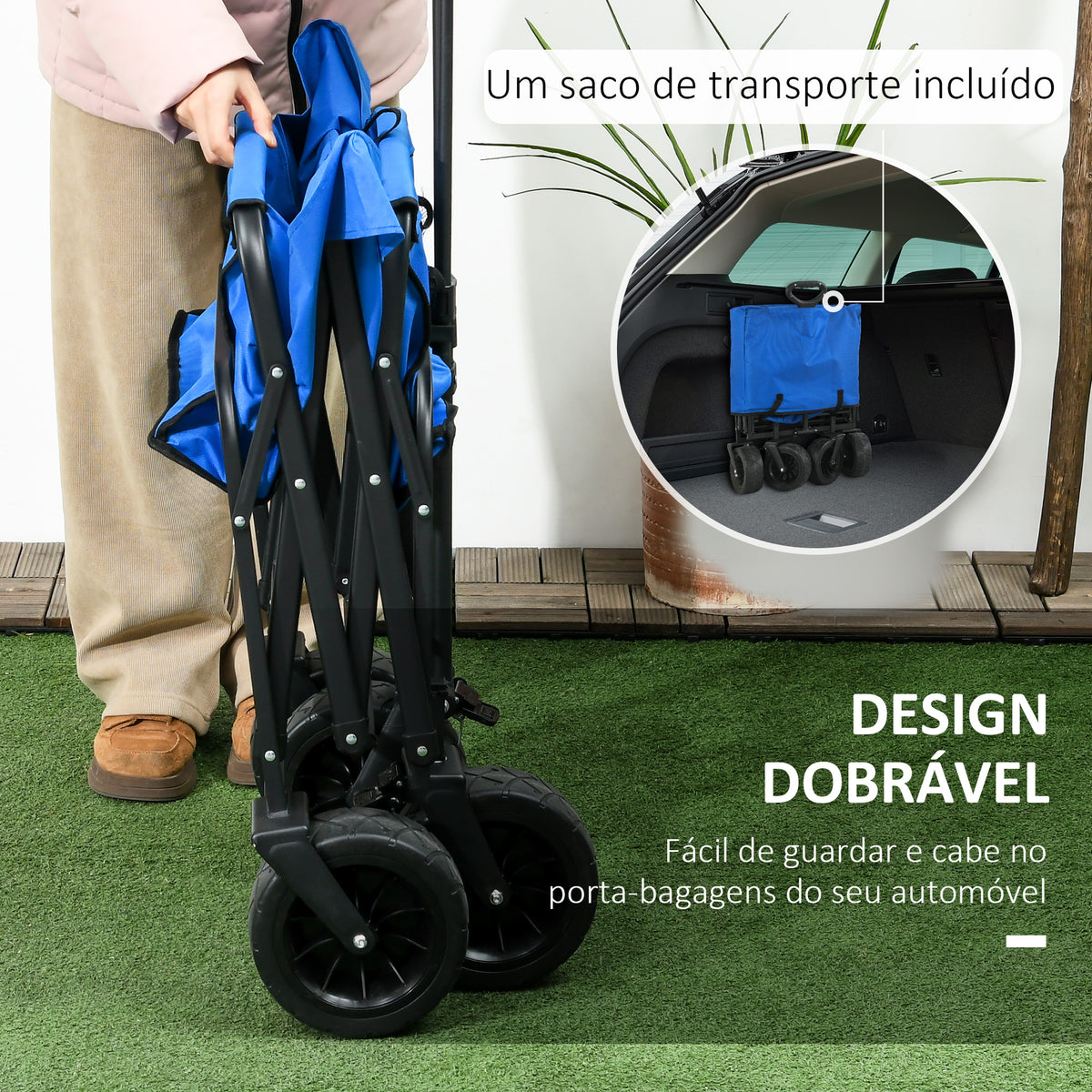 Carrinho de Transporte com Bolsa Térmica Removível Carrinho Dobrável com Alça Ajustável e Bolsa de Transporte Capacidade 100 kg para Campismo Praia 113x57x77-100 cm Azul — foto 4
