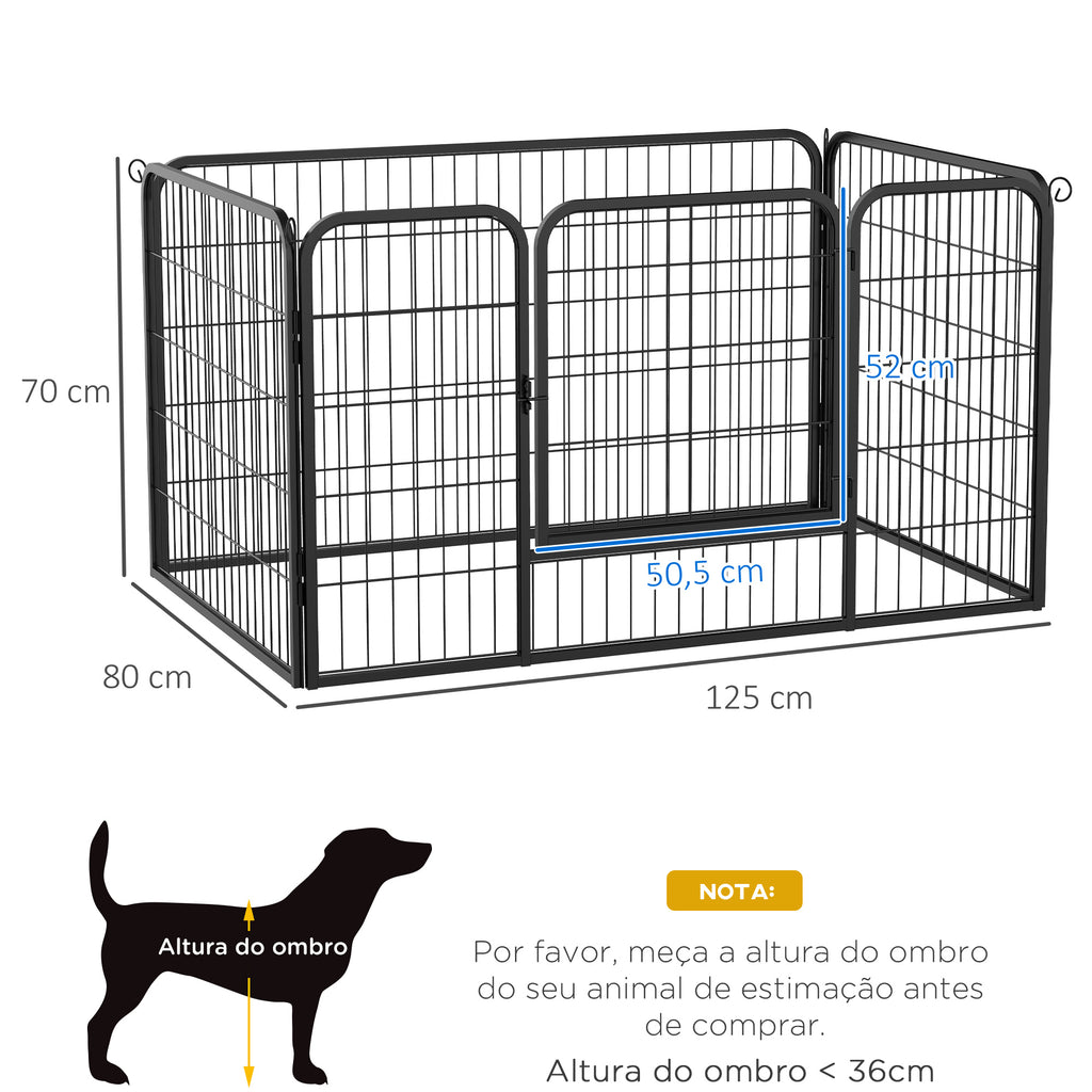 Parque para Animais de Estimação Retangular Gaiola para Cães 4 Paineis de Metal com Porta e Dupla Fechadura Cerca de Treinamento 129x84x70cm Preto — foto 3