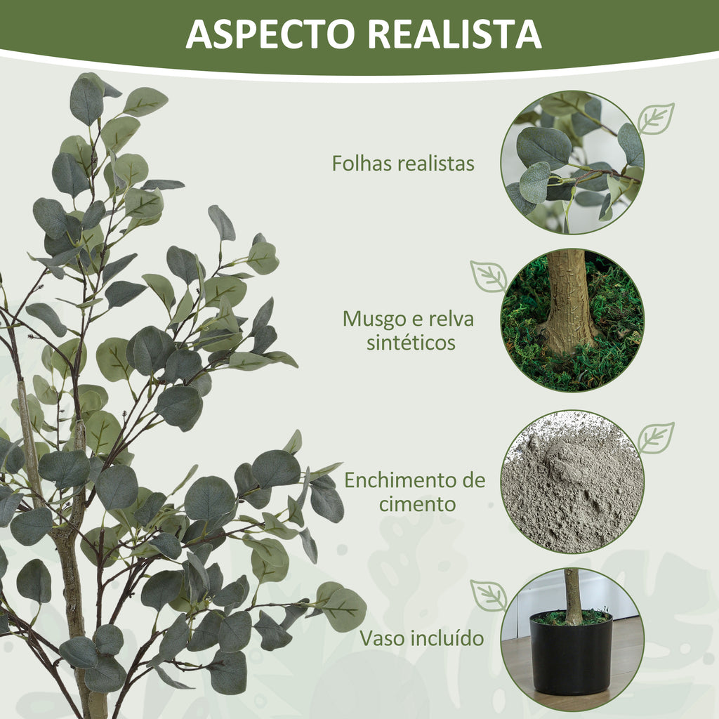 Eucalipto Artificial 150 cm Planta Artificial Decorativa Grande Árvore Artificial de Interior com 230 Folhas Decoração para Casa Escritório Dormitório Verde — foto 4