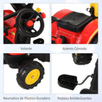 Trator de pedais com reboque escavadeira com pá frontal de brinquedo de condução para crianças acima de 3 anos Direção e pás de fácil controle Suporta até 35 kg 179x42x59 cm Vermelho — foto 4