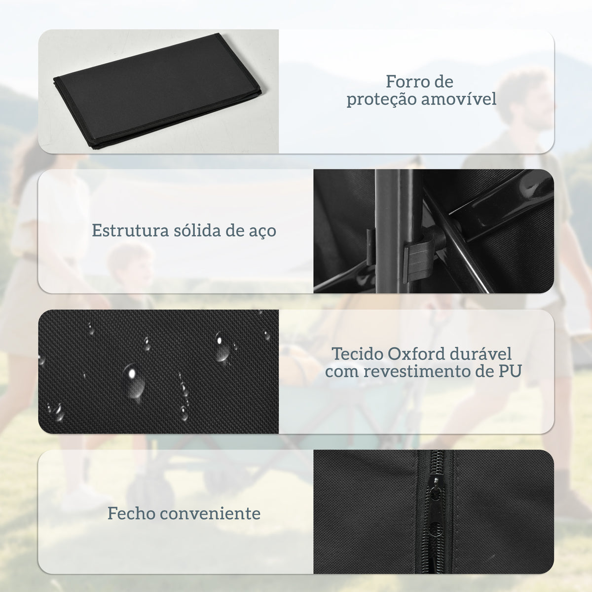 Carrinho de Transporte Dobrável com Rodas Giratórias 360° e Guiador Ajustável 59-89 cm para Campismo Praia 108x55x61-91 cm Preto — foto 5