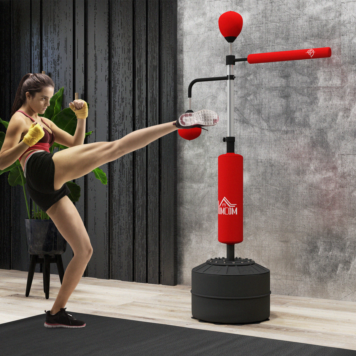 Punching Ball de Boxe com Altura Ajustável com 2 Bolas de Velocidade Barra Giratória 360° e Base Preenchida com Água ou Areia Punching Ball para Adultos 88x50x160-230 cm Vermelho e Preto — foto 2