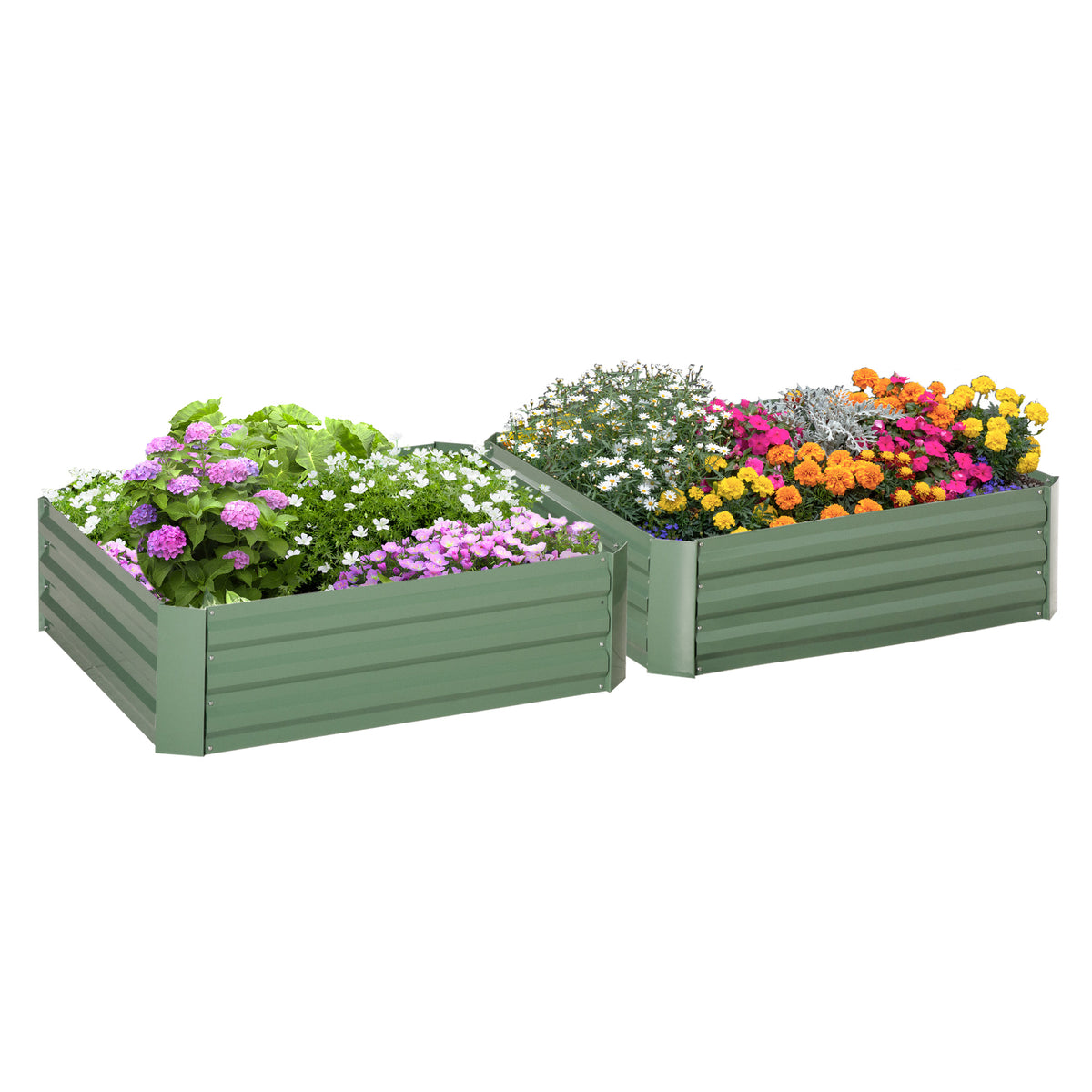Conjunto de 2 Caixas de Plantio de Aço Caixa de Plantio Quadrada para Cultivos de Plantas Flores Pátio Exterior 100x100x30cm Verde — foto 1