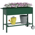 Horta Vertical Elevada de Metal Horta Vertical com Rodas Alça Lateral e Prateleira Inferior para Cultivo de Plantas Flores 109x44x80 cm Verde — foto 1