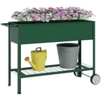 Horta Vertical Elevada de Metal Horta Vertical com Rodas Alça Lateral e Prateleira Inferior para Cultivo de Plantas Flores 109x44x80 cm Verde — foto 1