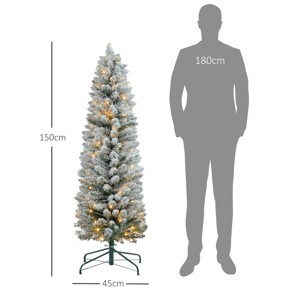 Árvore de Natal 150 cm Árvore de Natal Artificial Nevada com 120 Luzes LED 263 Ramos e Suporte de Metal Árvore de Natal para Sala de Estar Verde e Branco — foto 3