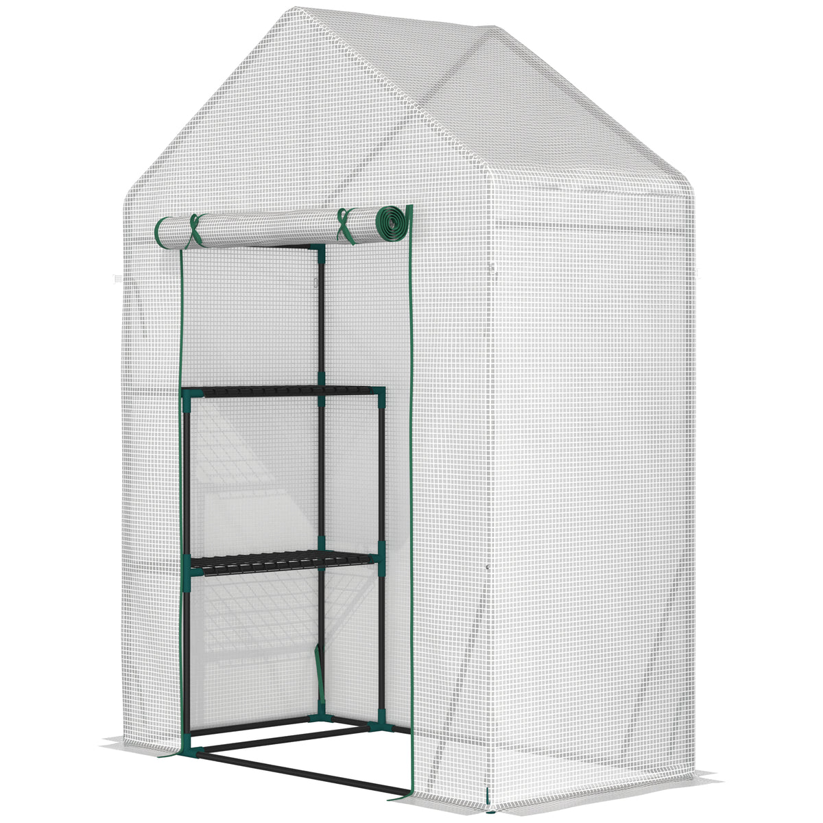 Estufa de Jardim 143x73x195cm Estufa de Aço com 2 Prateleiras e Porta Enrolável para Cultivos de Plantas Vasos de Flores Pátio Exterior Branco — foto 1