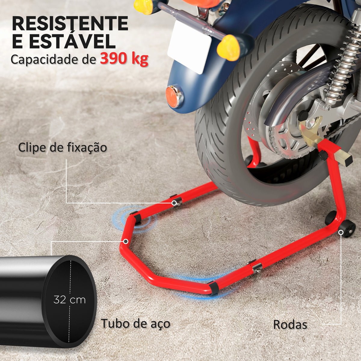 Suporte de Roda Dianteira e Traseira para Mota Carga 390 kg Cavalete Moto Elevador Universal com Adaptadores de Garfos em U e L Ajustáveis e Rodas para Reparação e Manutenção Vermelho — foto 4