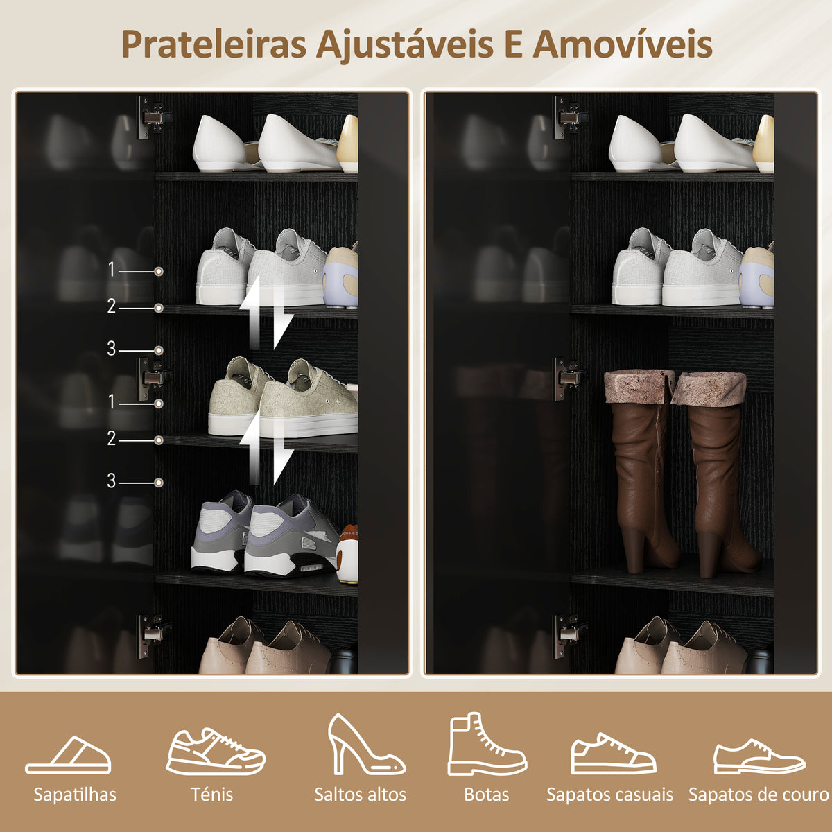 Sapateira de 2 Portas com Fecho Suave Sapateira para Entrada com Prateleiras Ajustáveis Orifícios de Ventilação para 20 Pares de Sapatos 72x34,5x103 cm Preto — foto 4
