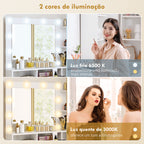 Toucador de Maquilhagem com Luzes LED e Banco Toucador com Espelho 10 Lâmpadas LED Gaveta Prateleiras Compartimentos Abertos para Quarto Closet Branco — foto 4