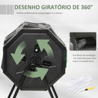 Compostor de Tambor Giratório com Capacidade 160L de Dupla Câmera e Ventilação Estrutura de Aço para Resíduos Orgânicos de Jardim 71x64x92cm Preto e Verde — foto 5
