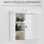 Armário de banheiro multifuncional Armário de parede com economia de espaço com 3 níveis abertos 1 porta Prateleira de sobreposição ajustável 53x14.5x50.5 cm Branco — foto 6