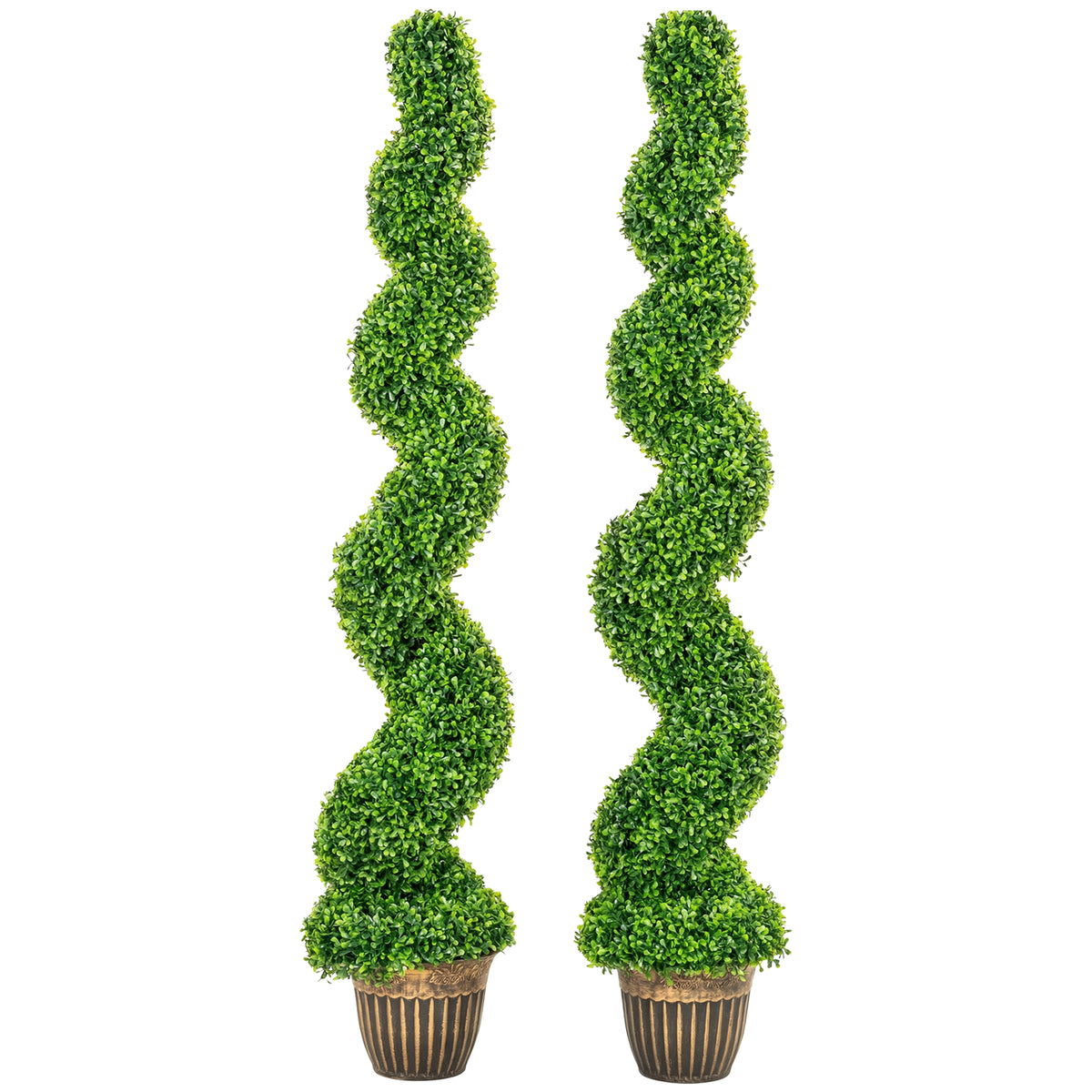 Buxo em espiral, conjunto com 2 plantas artificiais, com vaso, 150 cm de altura, verde — foto 1