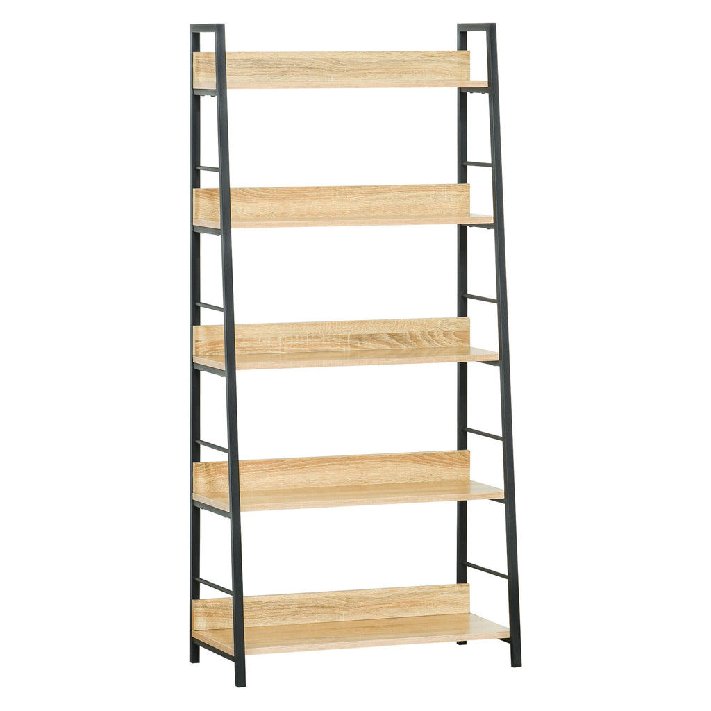 Estante de Estilo Industrial com 5 Níveis Estante de Sala de Estar para Livros com Estrutura de Metal Carga 25 kg para Escritório Estudo 70x35x149,5 cm Natural — foto 1