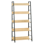 Estante de Estilo Industrial com 5 Níveis Estante de Sala de Estar para Livros com Estrutura de Metal Carga 25 kg para Escritório Estudo 70x35x149,5 cm Natural — foto 1